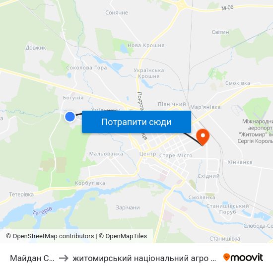 Майдан Сосновий to житомирський національний агро екологічний університет map
