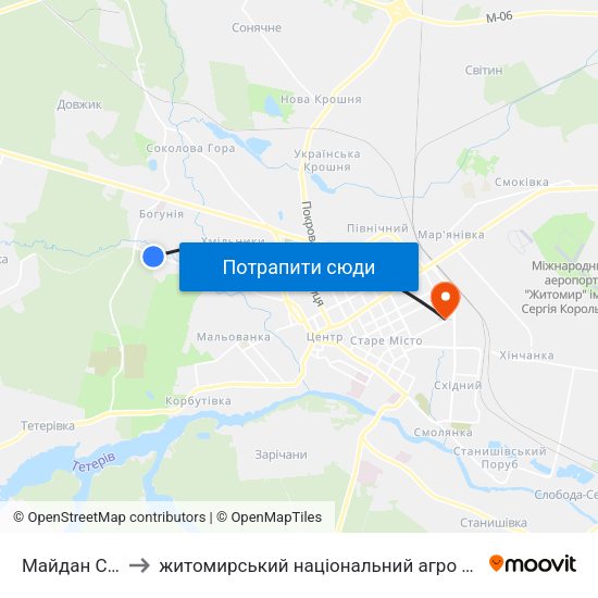 Майдан Сосновий to житомирський національний агро екологічний університет map