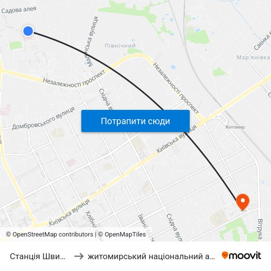 Станція Швидкої Допомоги to житомирський національний агро екологічний університет map