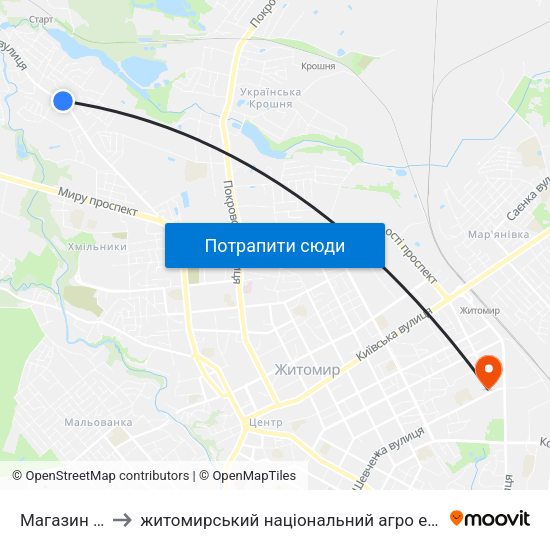 Магазин Берізка to житомирський національний агро екологічний університет map