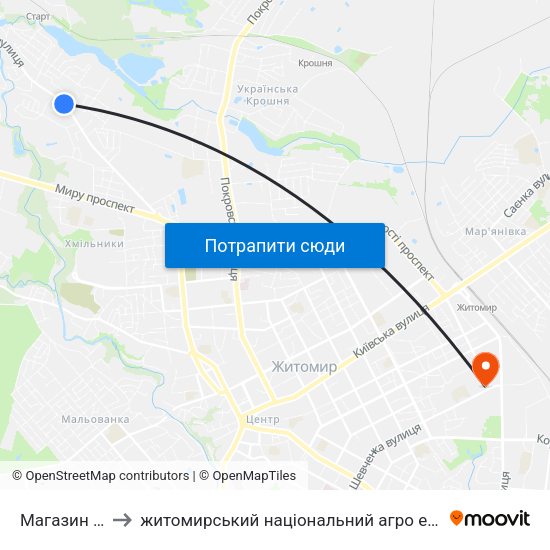 Магазин Берізка to житомирський національний агро екологічний університет map