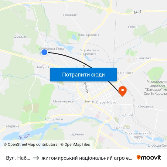 Вул. Набережна to житомирський національний агро екологічний університет map