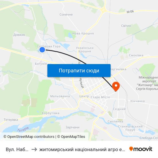 Вул. Набережна to житомирський національний агро екологічний університет map