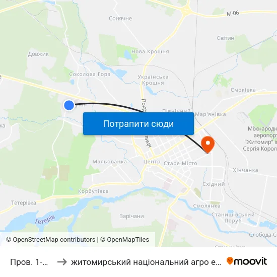 Пров. 1-Й Лісний to житомирський національний агро екологічний університет map