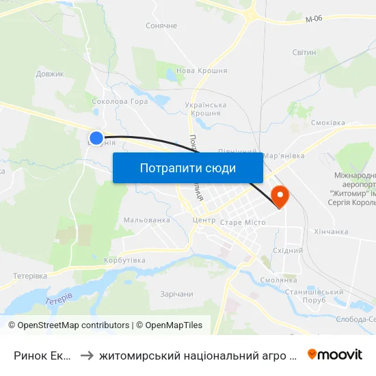 Ринок Економний to житомирський національний агро екологічний університет map