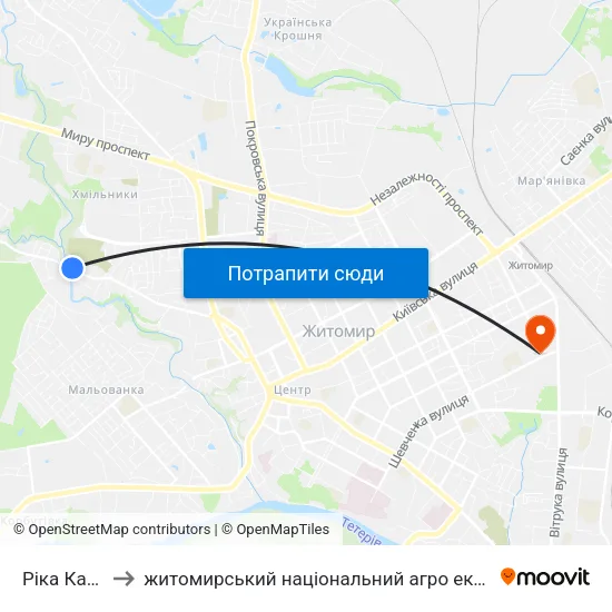 Ріка Кам'Янка to житомирський національний агро екологічний університет map