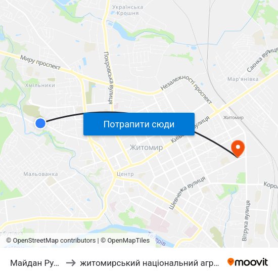 Майдан Руднянський to житомирський національний агро екологічний університет map