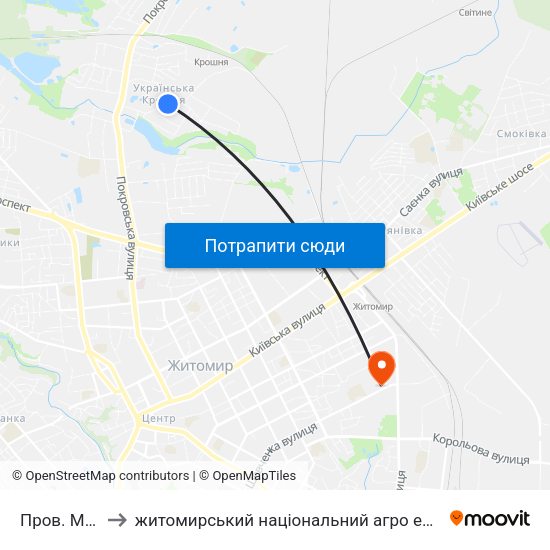 Пров. Медовий to житомирський національний агро екологічний університет map