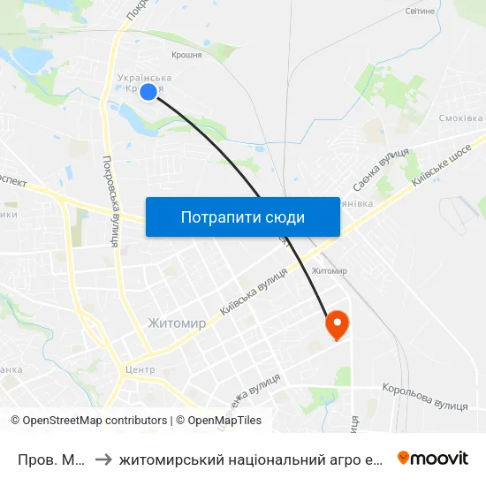 Пров. Медовий to житомирський національний агро екологічний університет map