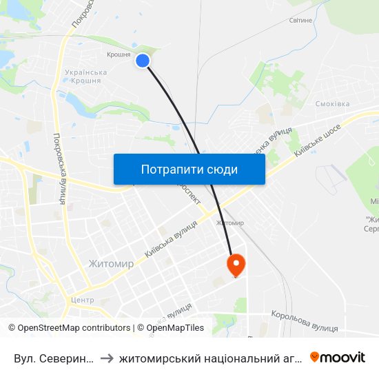 Вул. Северина Наливайка to житомирський національний агро екологічний університет map