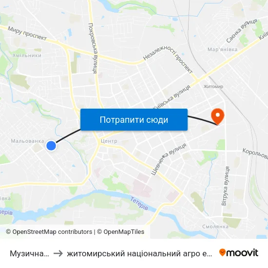 Музична Школа to житомирський національний агро екологічний університет map