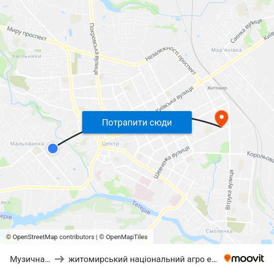 Музична Школа to житомирський національний агро екологічний університет map