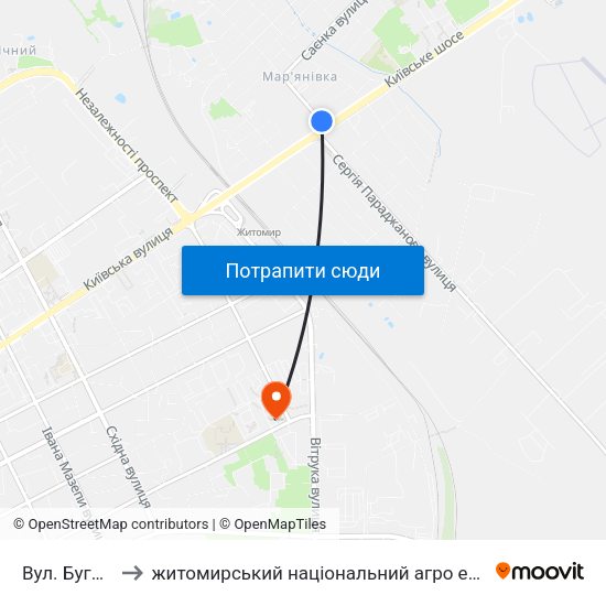 Вул. Бугайченка to житомирський національний агро екологічний університет map