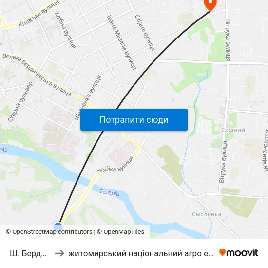 Ш. Бердичівське to житомирський національний агро екологічний університет map