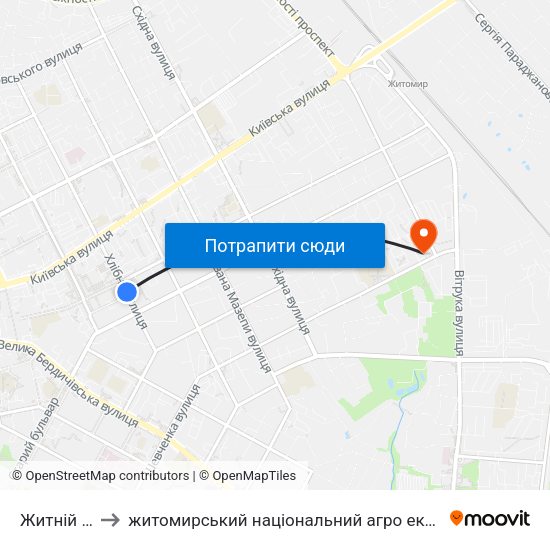 Житній Ринок to житомирський національний агро екологічний університет map