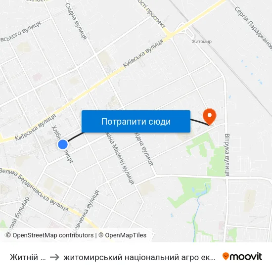 Житній Ринок to житомирський національний агро екологічний університет map