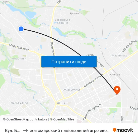 Вул. Бялика to житомирський національний агро екологічний університет map