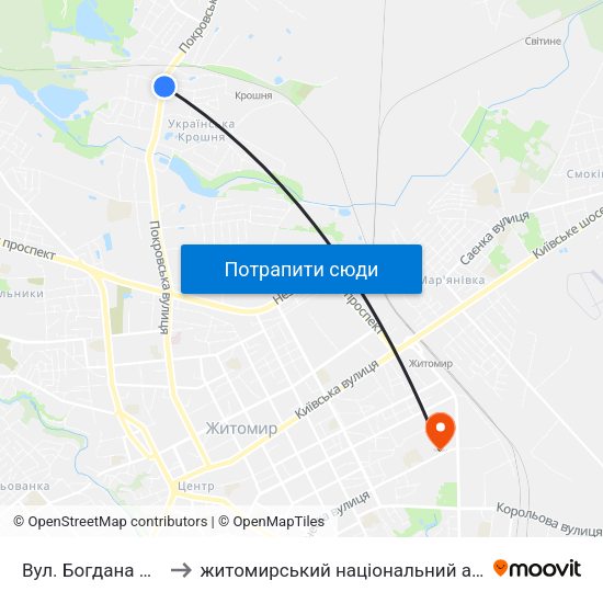 Вул. Богдана Хмельницького to житомирський національний агро екологічний університет map