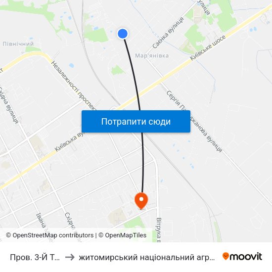 Пров. 3-Й Транзитний to житомирський національний агро екологічний університет map