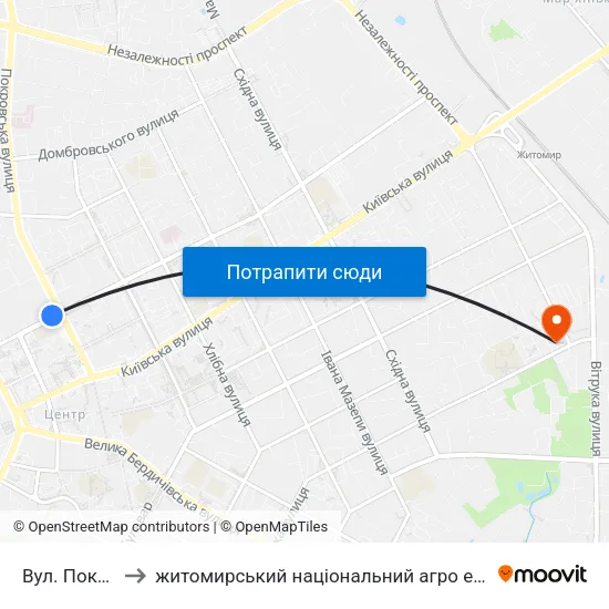 Вул. Покровська to житомирський національний агро екологічний університет map