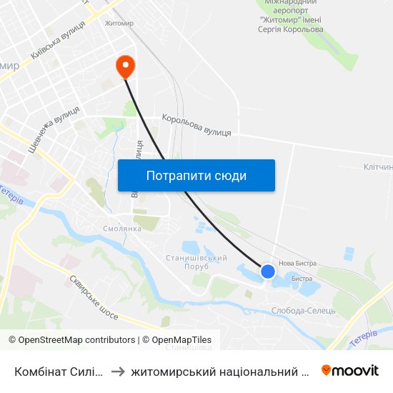 Комбінат Силікатних Виробів to житомирський національний агро екологічний університет map