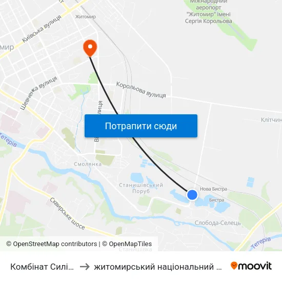 Комбінат Силікатних Виробів to житомирський національний агро екологічний університет map