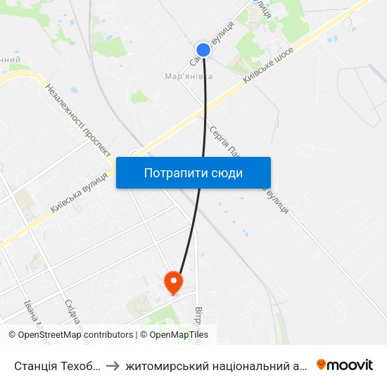 Станція Техобслуговування to житомирський національний агро екологічний університет map