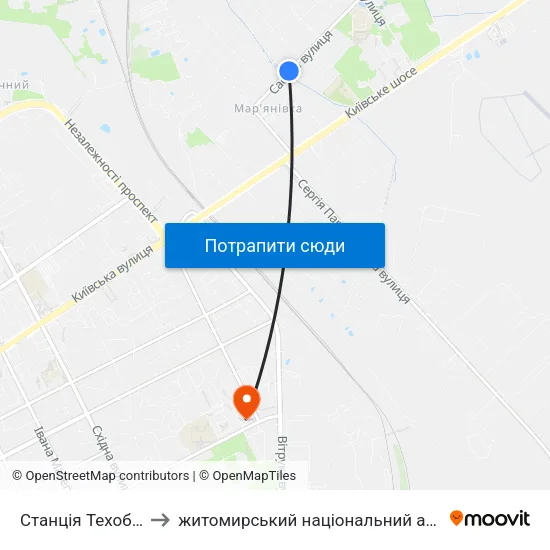 Станція Техобслуговування to житомирський національний агро екологічний університет map