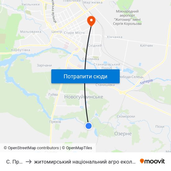 С. Пряжів to житомирський національний агро екологічний університет map
