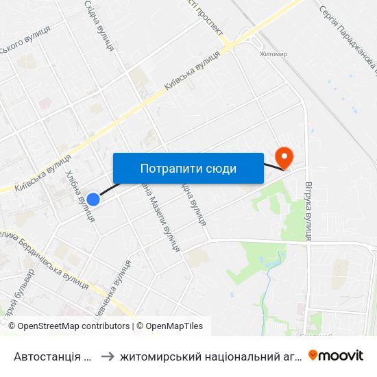 Автостанція Житній Ринок to житомирський національний агро екологічний університет map