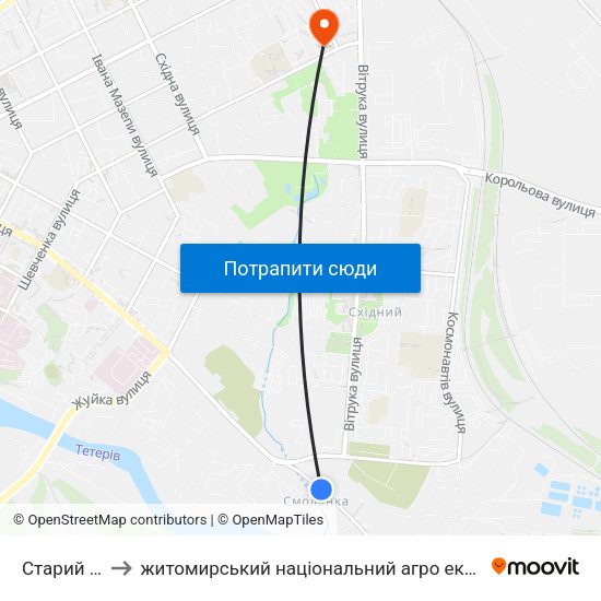 Старий Ринок to житомирський національний агро екологічний університет map