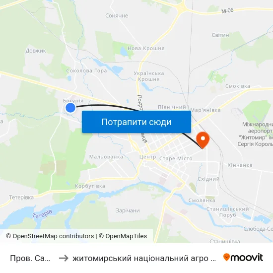 Пров. Санаторний to житомирський національний агро екологічний університет map