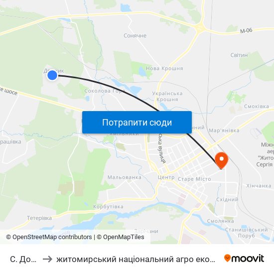 С. Довжик to житомирський національний агро екологічний університет map