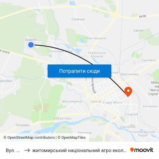 Вул. Сінна to житомирський національний агро екологічний університет map