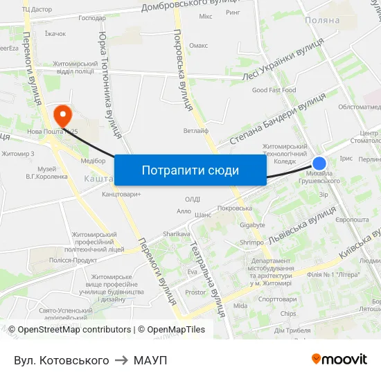 Вул. Котовського to МАУП map