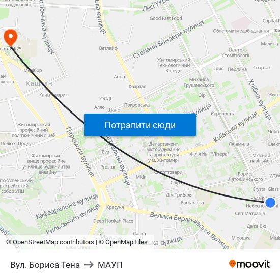Вул. Бориса Тена to МАУП map