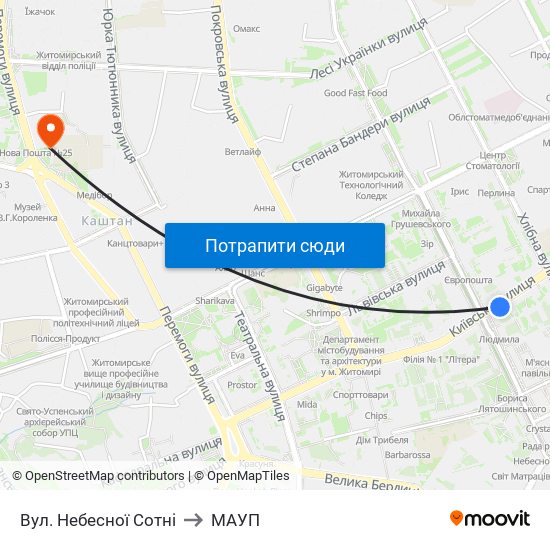 Вул. Небесної Сотні to МАУП map