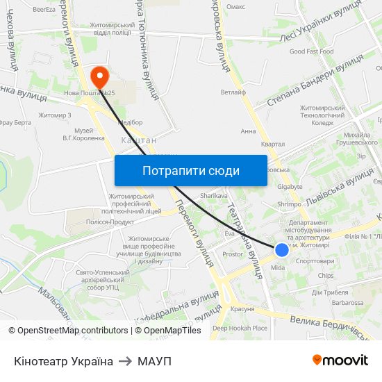 Кінотеатр Україна to МАУП map
