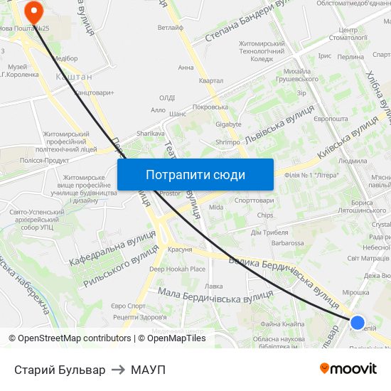Старий Бульвар to МАУП map