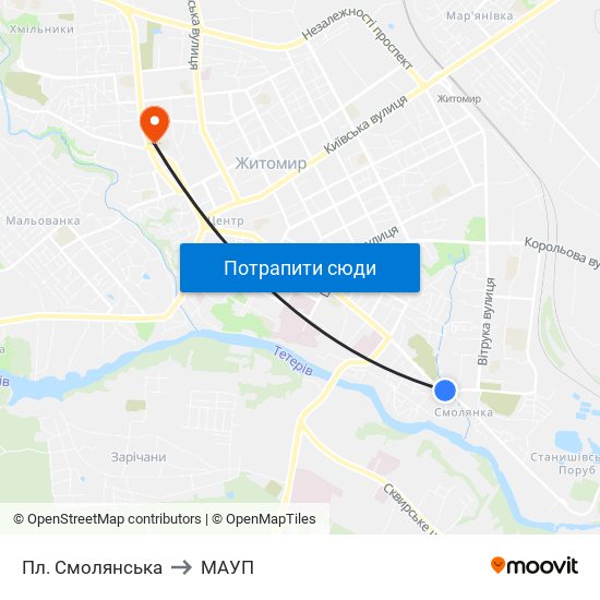 Пл. Смолянська to МАУП map