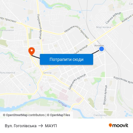 Вул. Гоголівська to МАУП map