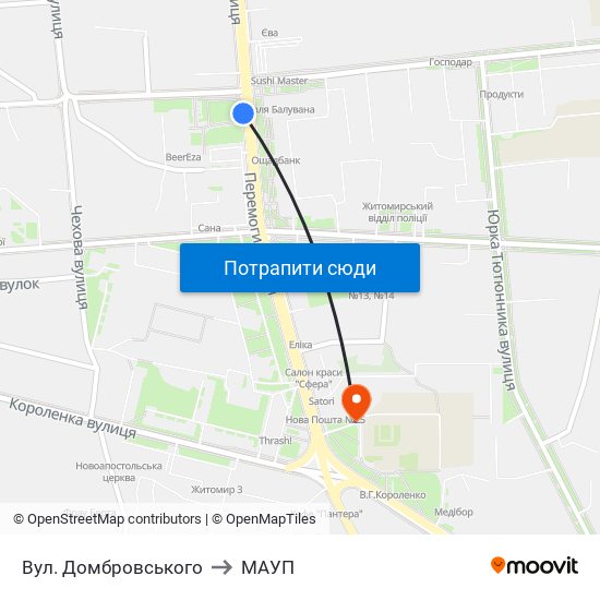 Вул. Домбровського to МАУП map