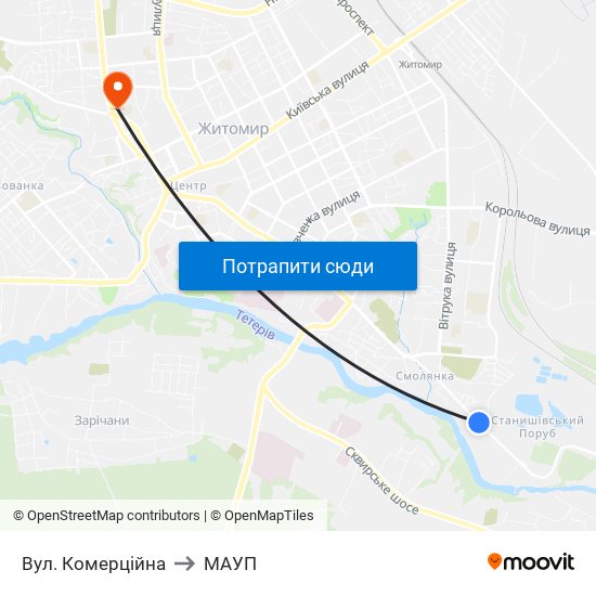 Вул. Комерційна to МАУП map