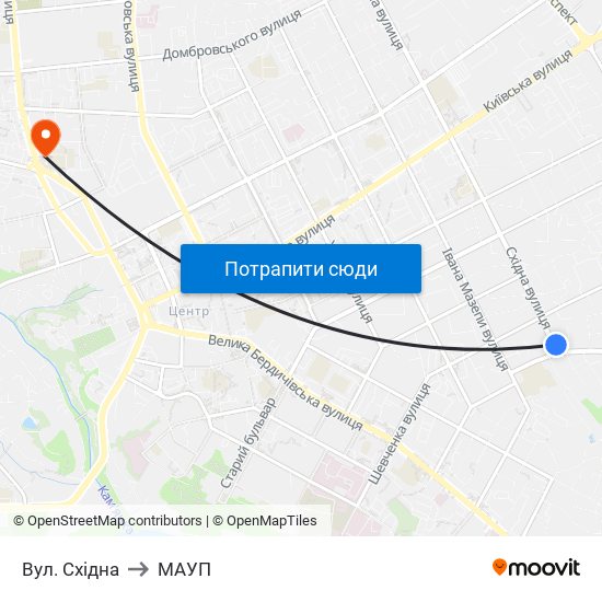 Вул. Східна to МАУП map