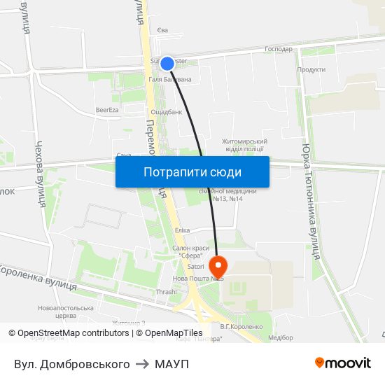 Вул. Домбровського to МАУП map