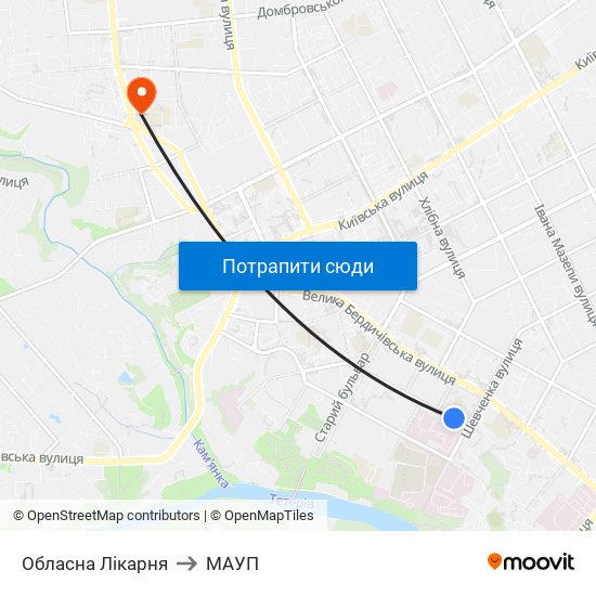 Обласна Лікарня to МАУП map