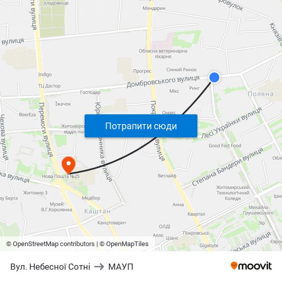 Вул. Небесної Сотні to МАУП map