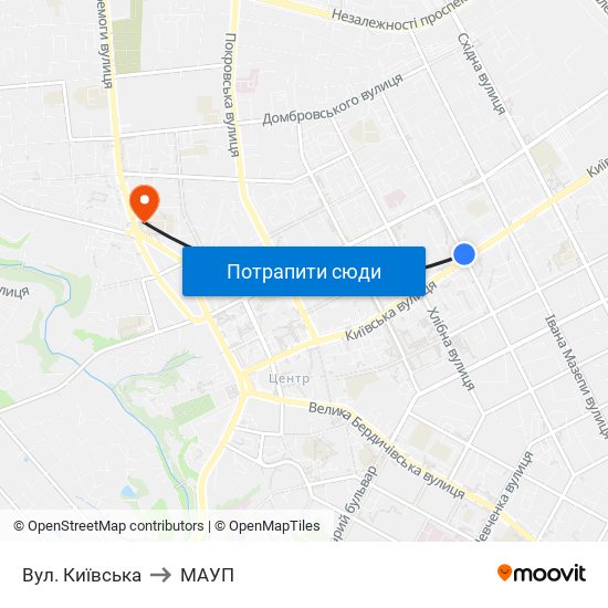 Вул. Київська to МАУП map