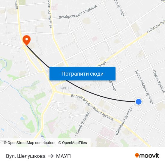 Вул. Шелушкова to МАУП map