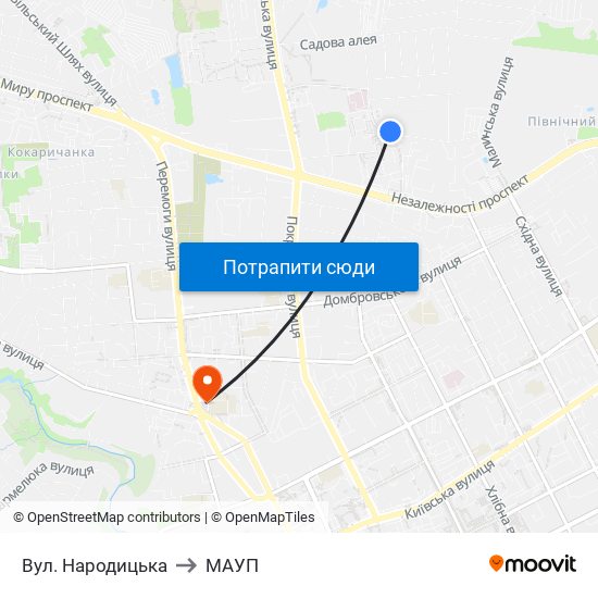 Вул. Народицька to МАУП map